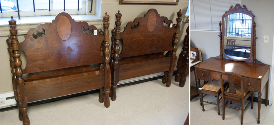 Appraisal: FIVE-PIECE WALNUT BEDROOM SET American c s including pair of