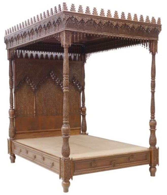 Appraisal: Elaborately carved cedar four-poster bed hand carved by Fath Allah