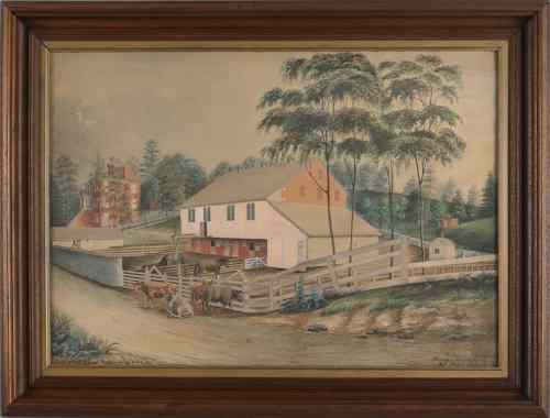 Appraisal: Pennsylvania watercolor farm scene depicting the Country Residence of H