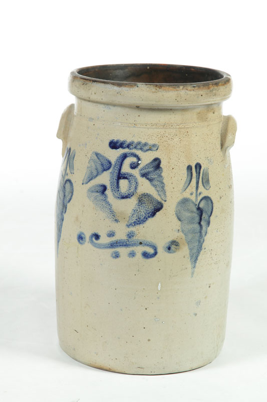 Appraisal: STONEWARE CROCK Ohio nd half- th century Brushed cobalt stylized