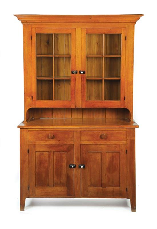 Appraisal: COUNTRY WALL CUPBOARD American th century birch Two-piece with tapered