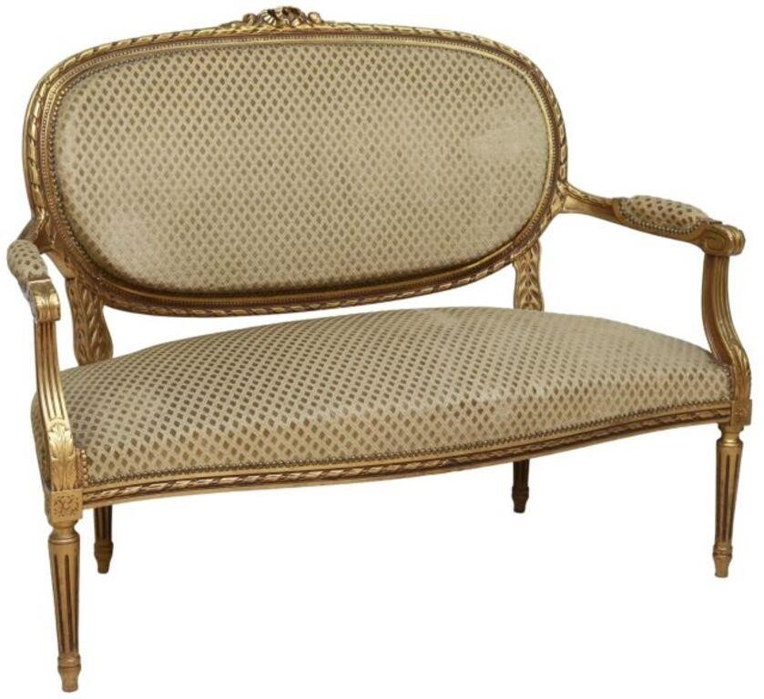 Appraisal: French Louis XVI style giltwood salon settee early th c