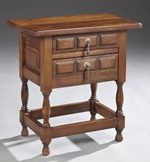 Appraisal: Spanish Style Oak Nightstand th c the rounded corner top