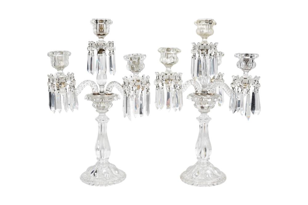 Appraisal: PAIR OF BACCARAT MOLDED GLASS CANDELABRAProvenance The Estate of Lee