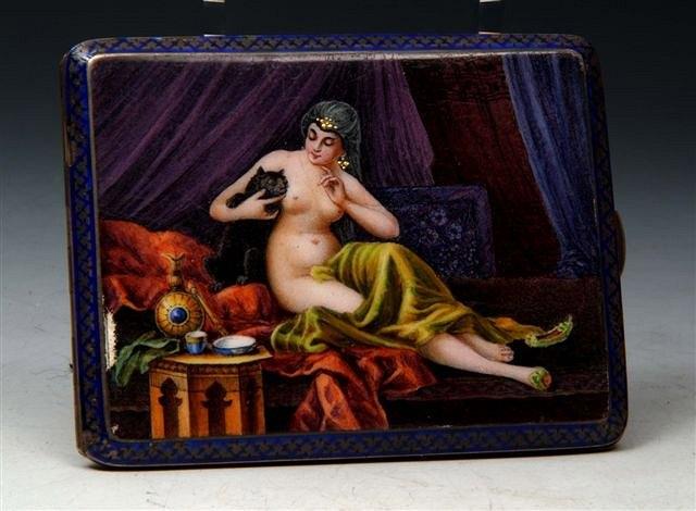 Appraisal: A CONTINENTAL SILVER AND ENAMEL CIGARETTE CASE the cover depicting