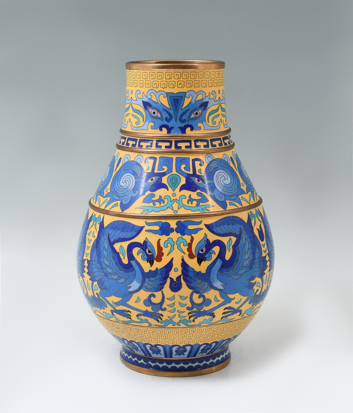 Appraisal: CHINESE CLOISONNE ARCHAIC STYLE VASE Yellow ground cloisonne on copper