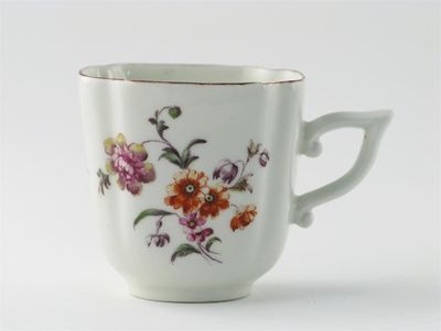 Appraisal: A rare Derby square lobed coffee cup painted with flower