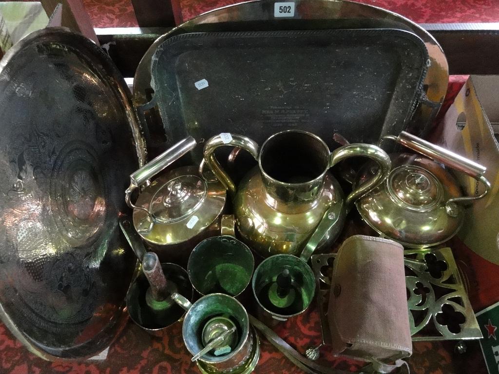 Appraisal: A miscellaneous collection of copper kitchenware including two copper kettles