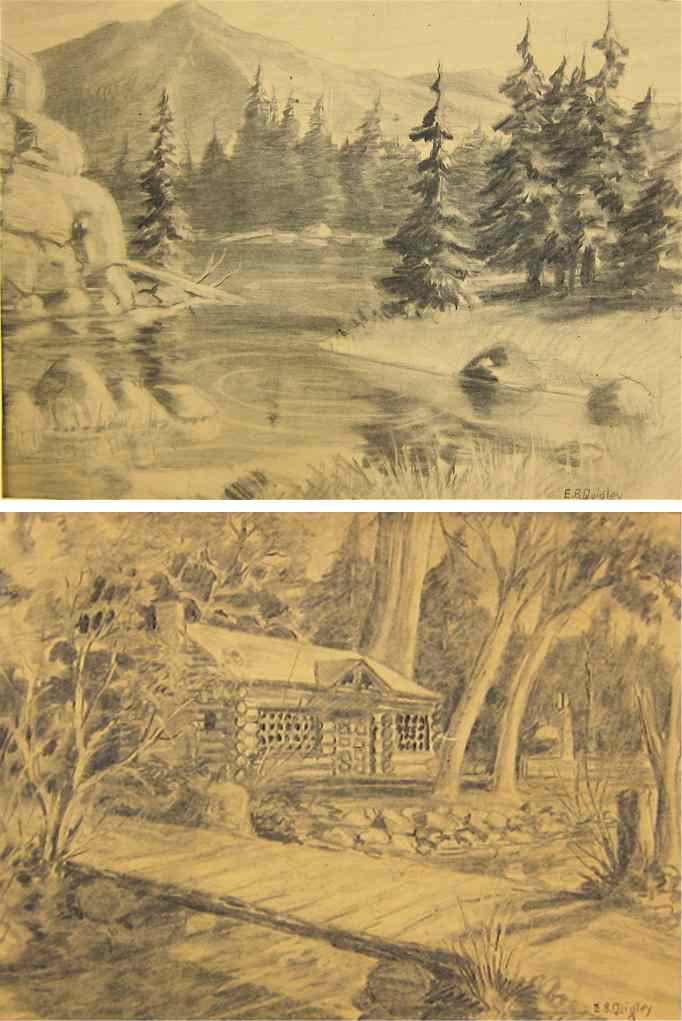 Appraisal: EDWARD B QUIGLEY TWO CHARCOAL DRAWINGS Oregon - a log