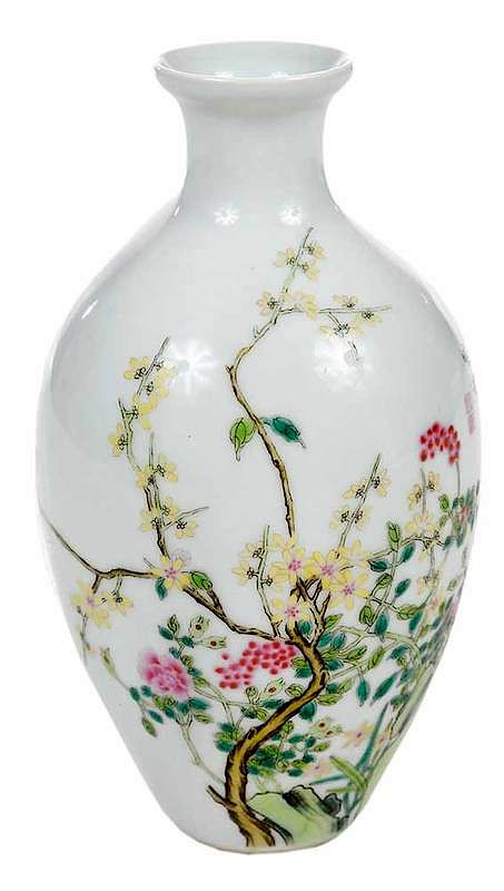 Appraisal: Chinese Glazed Porcelain Vase th century floral design with poem