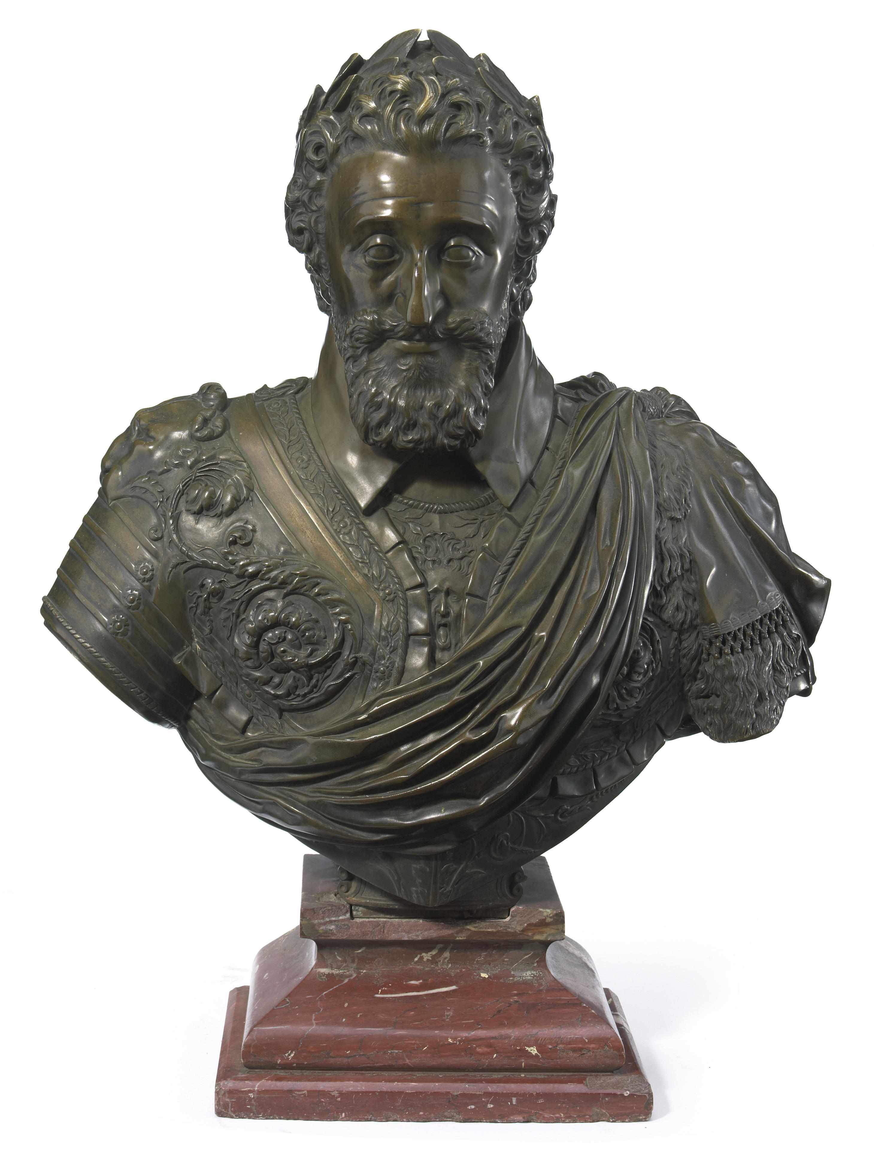 Appraisal: A good French patinated bronze bust of Henry IV after