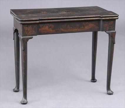 Appraisal: QUEEN ANNE BLACK LACQUER GAMES TABLE The folding top with