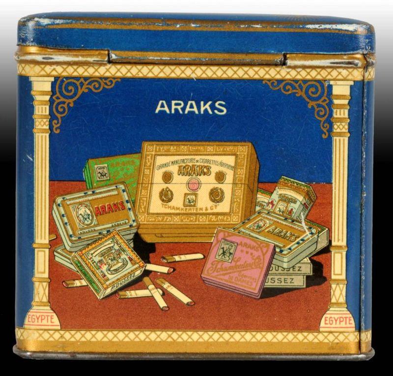 Appraisal: Araks Vertical Cigarettle Tin Description Fantastic color and graphics adorn