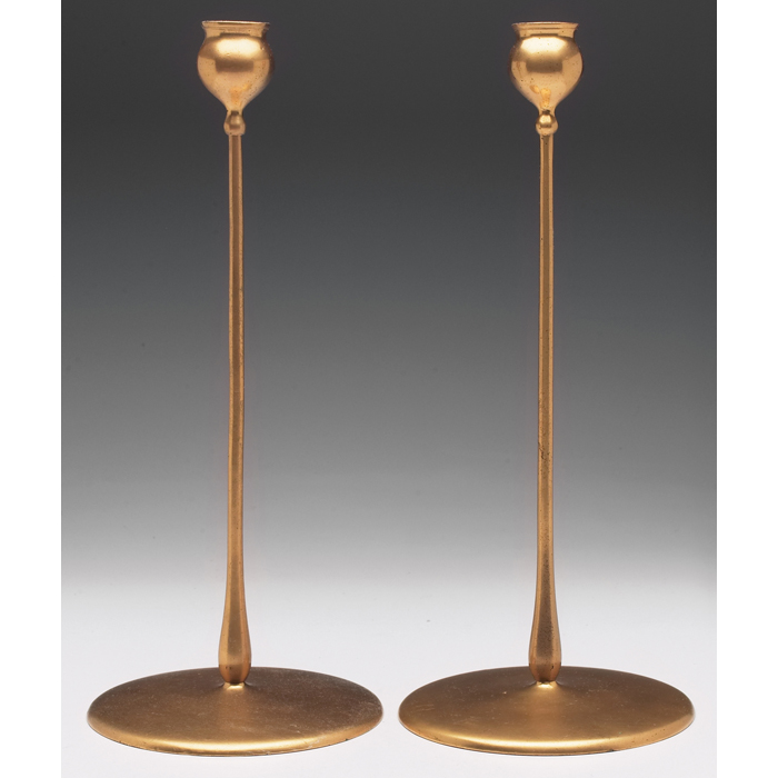 Appraisal: Tiffany Studios candlesticks pair metal with original brass finish incised