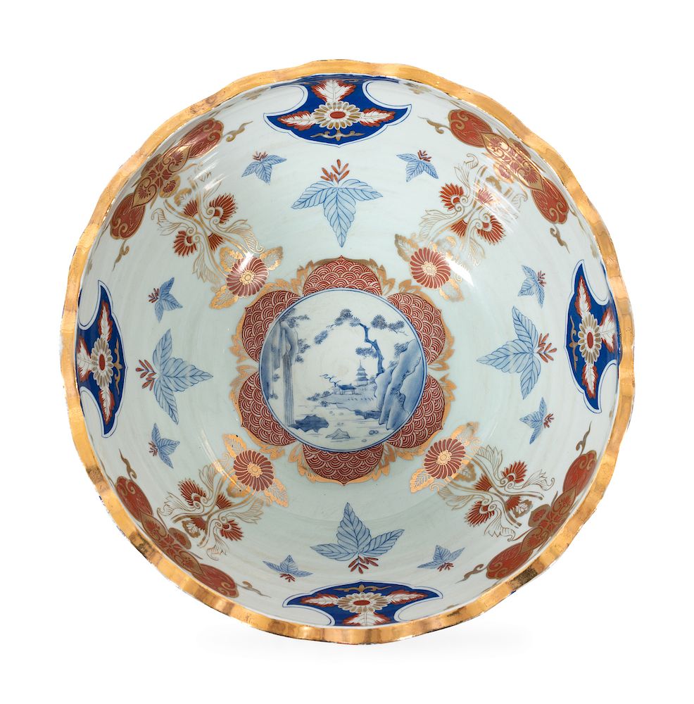 Appraisal: A Large Imari Porcelain Punchbowl Height x diameter inches A