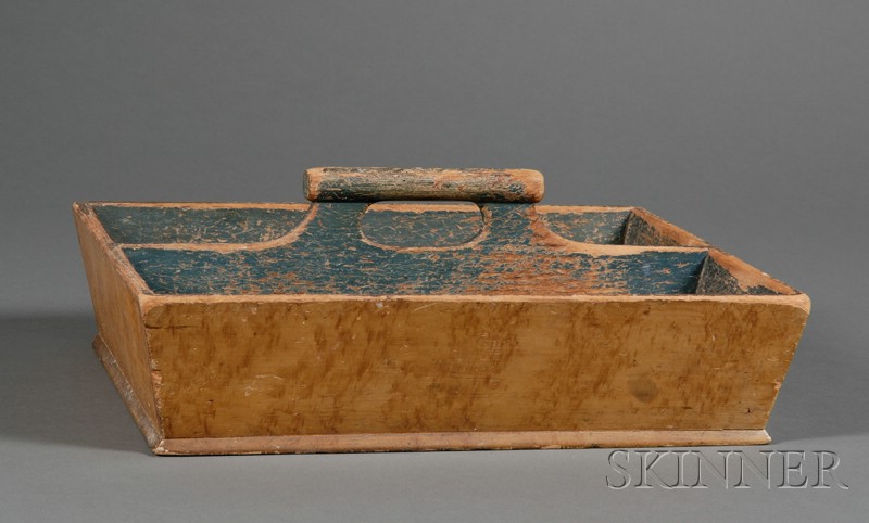 Appraisal: Paint-Decorated Wooden Knife Box America early th century the interior