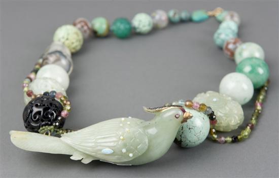 Appraisal: Chinese jade bird necklace with carved beads c s Having