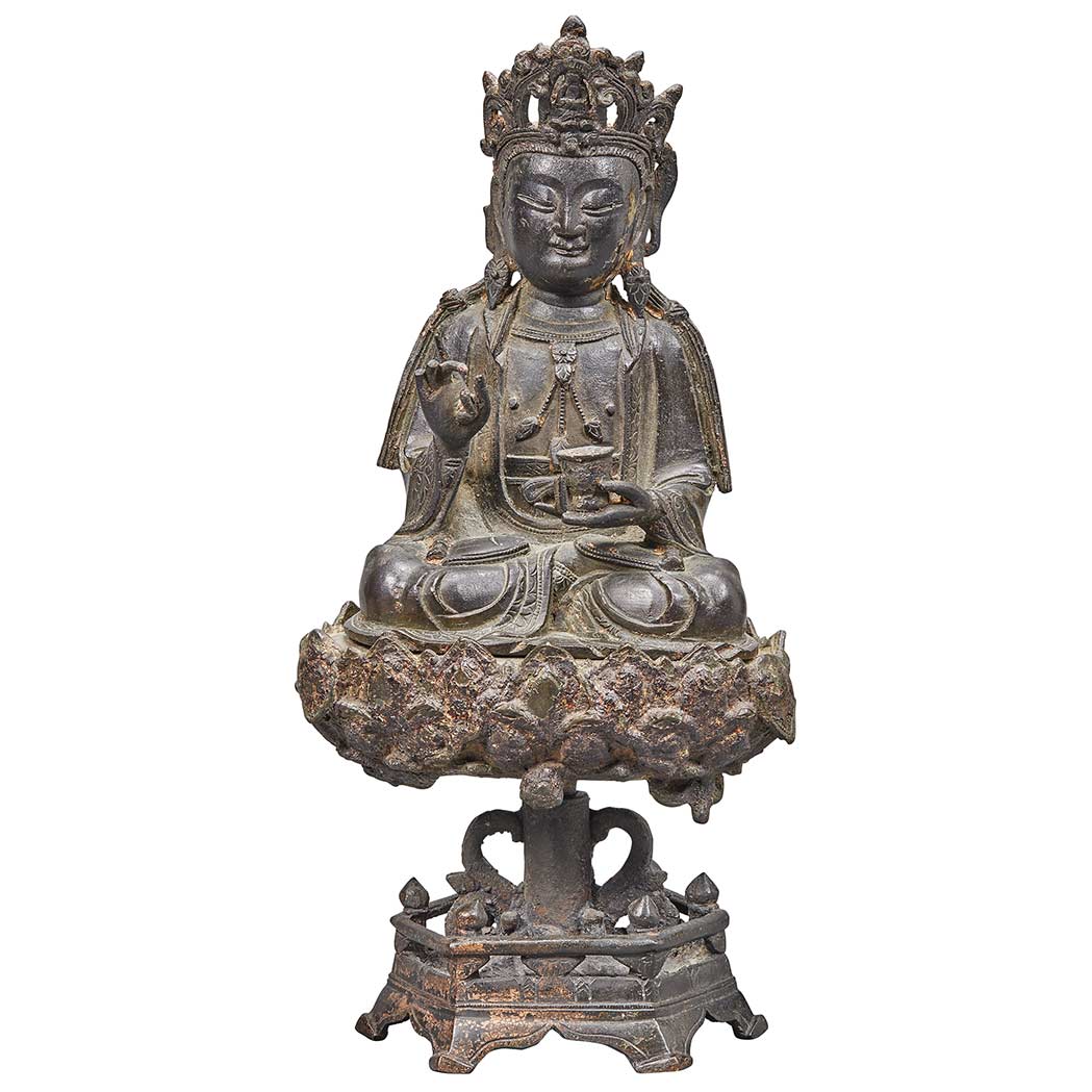 Appraisal: Chinese Gilt-Bronze Figure of Buddha Ming Dynasty Cast seated in