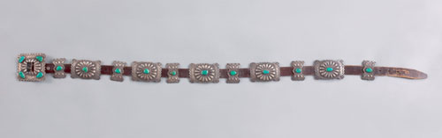 Appraisal: Silver and turquoise concha belt with six butterfly conchas and