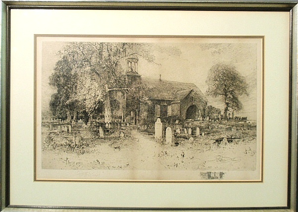 Appraisal: - Framed and matted etching of Old Swede s Church