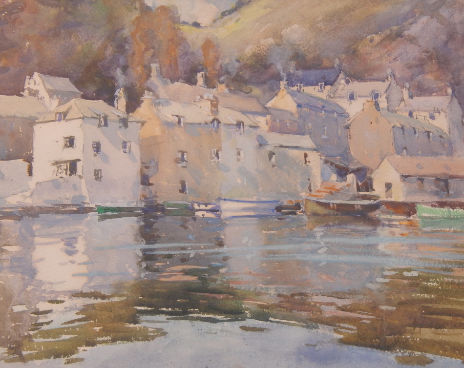 Appraisal: thC British School Seascape - fishing village watercolour indistinctly signed