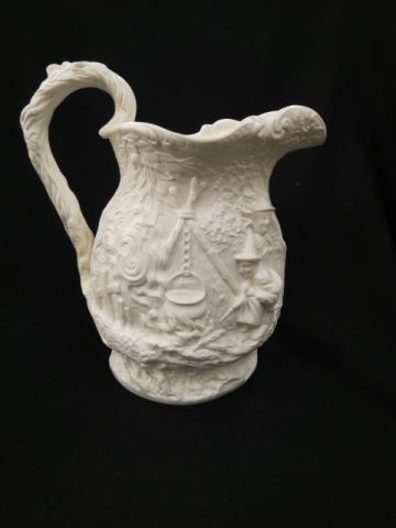 Appraisal: Early English Salt Glaze Pottery Pitcher has relief scenes white