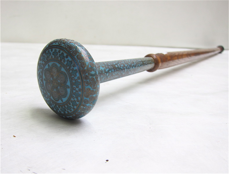 Appraisal: HARDWOOD CANE WITH CLOISONNE HANDLE having floral and vine motif