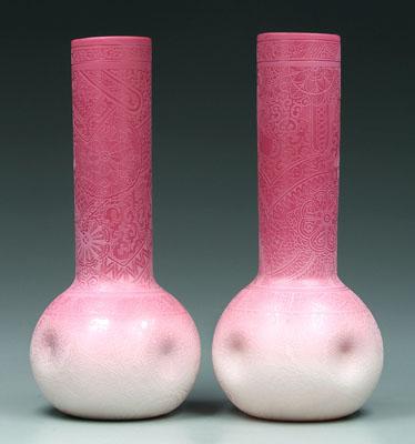 Appraisal: Pair exceptional peachblow vases entire surface with detailed aesthetic movement