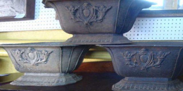 Appraisal: Set of Three French Cast Iron Pedestal Planters From a