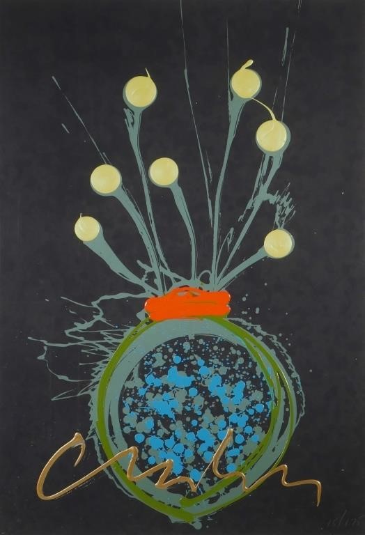 Appraisal: Mixed media embellished print by Dale Chihuly showing flowers in