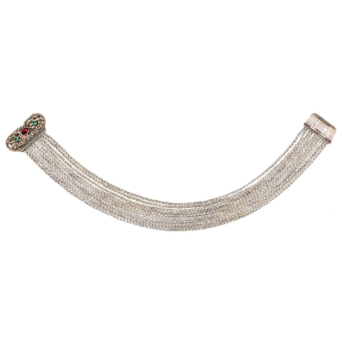 Appraisal: A silver ten strand necklace early th c with garnet