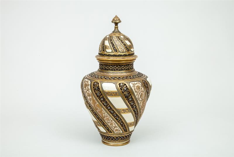 Appraisal: Royal Worcester Porcelain Polychrome and Gilt Decorated Potpourri Jar and