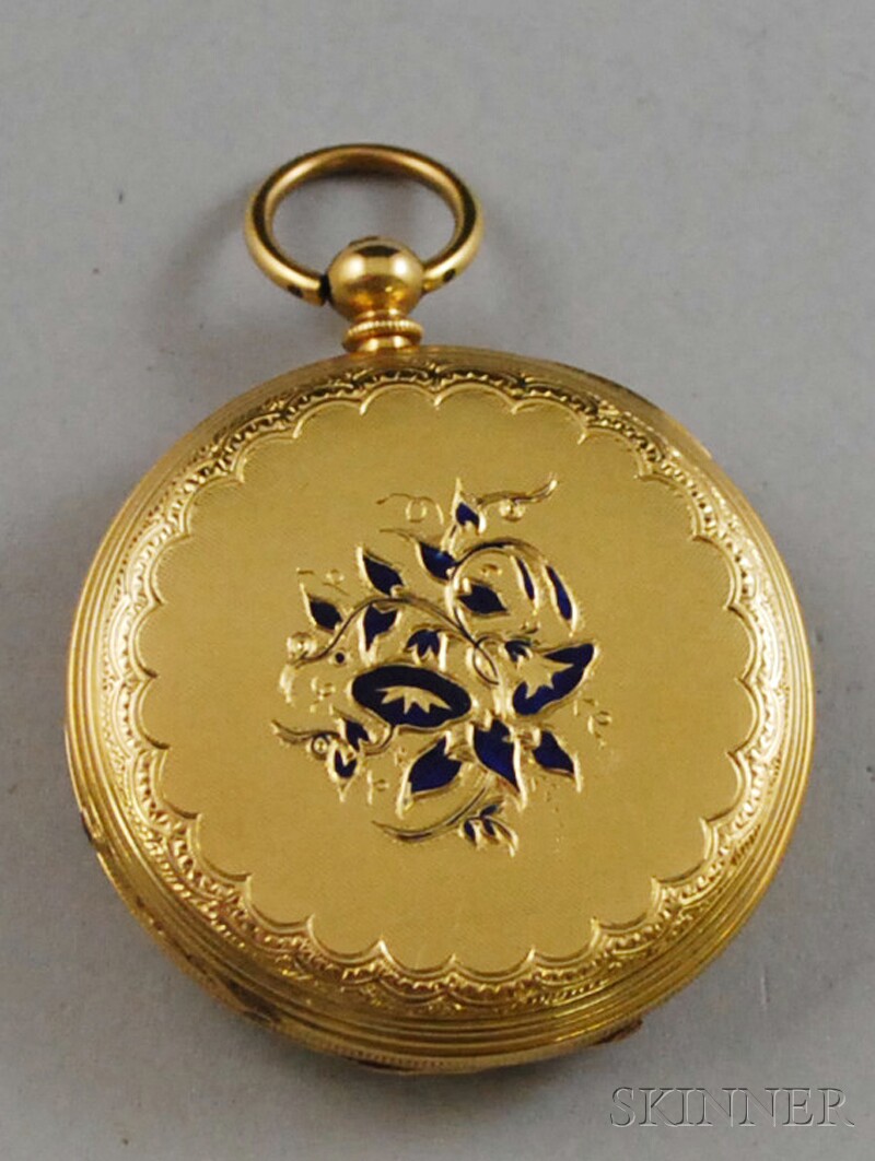 Appraisal: kt Gold and Enamel Hunting Case Pocket Watch French Morris