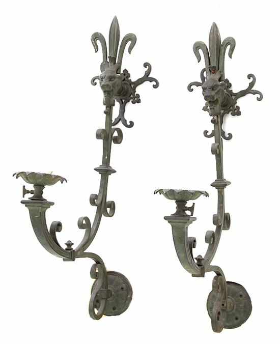 Appraisal: Pair Renaissance Revival bronze sconces late th early th century