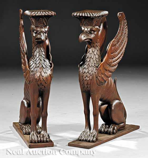 Appraisal: A Pair of American Renaissance Carved Walnut Griffin Architectural Elements