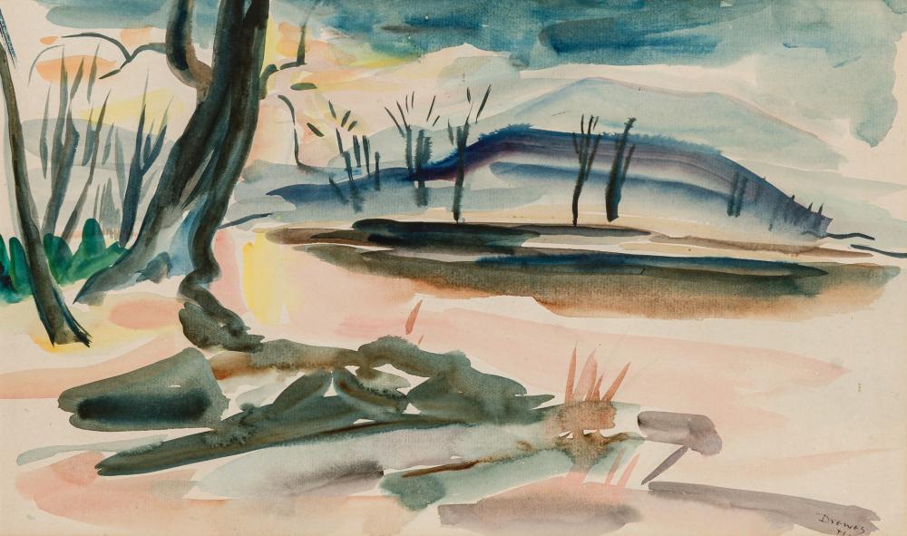 Appraisal: WERNER DREWES American - Landscape at Sunrise watercolor on paper