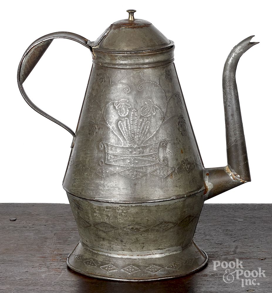 Appraisal: Pennsylvania tin coffee pot Pennsylvania tin coffee pot th c