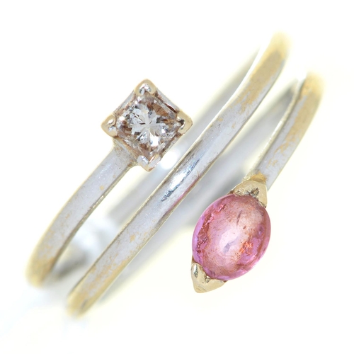 Appraisal: A diamond and pink sapphire ring with princess cut diamond