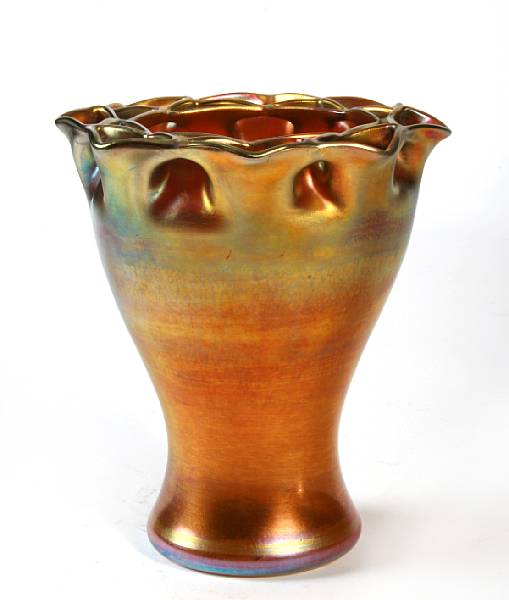 Appraisal: A Tiffany Favrile glass vase circa with Diatreta applied decoration