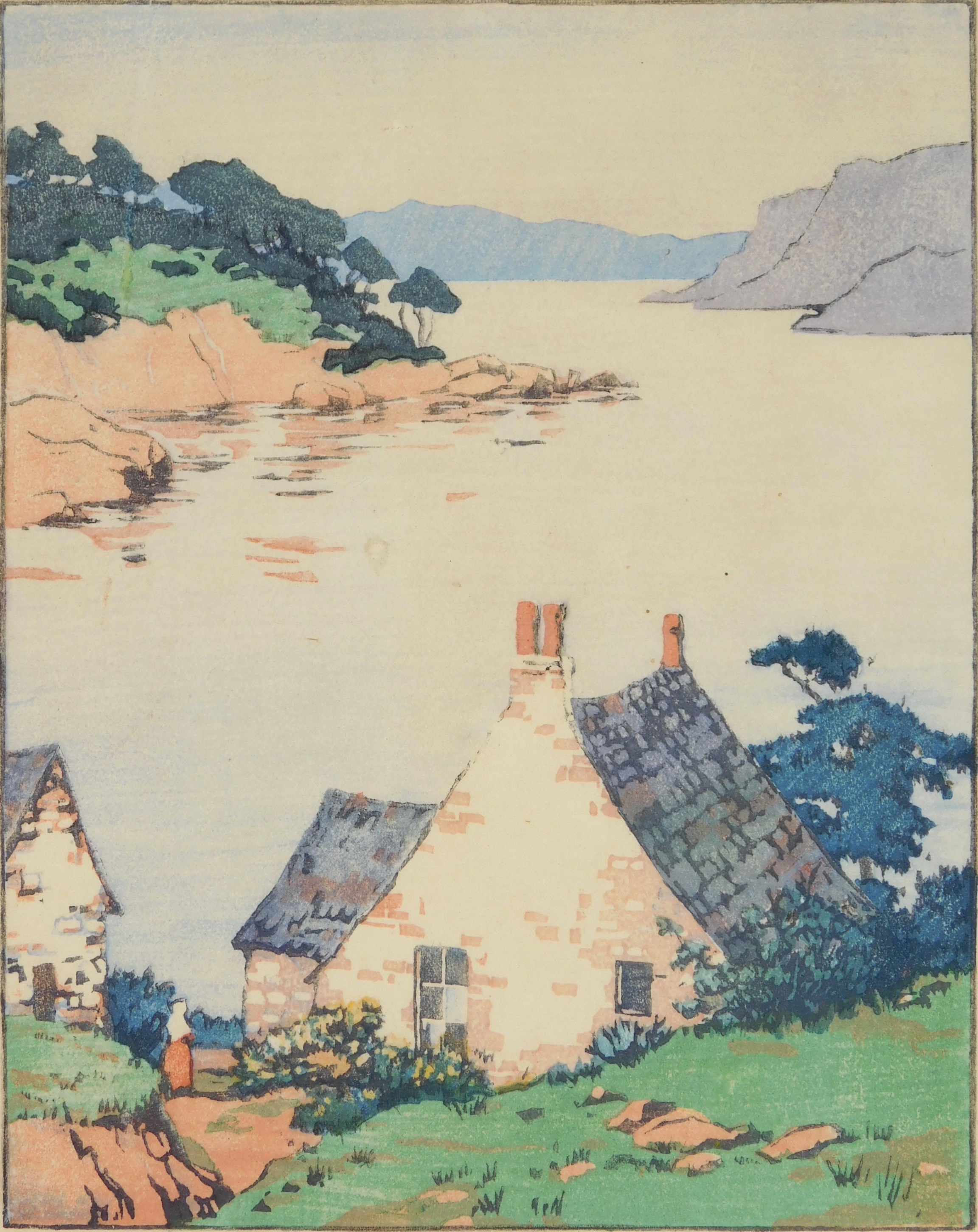 Appraisal: Norma Bassett Hall - Port Ree Bay''- woodblock print in