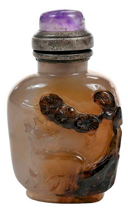 Appraisal: Chinese Carved Stone Snuff Bottle flora and fauna decoration low