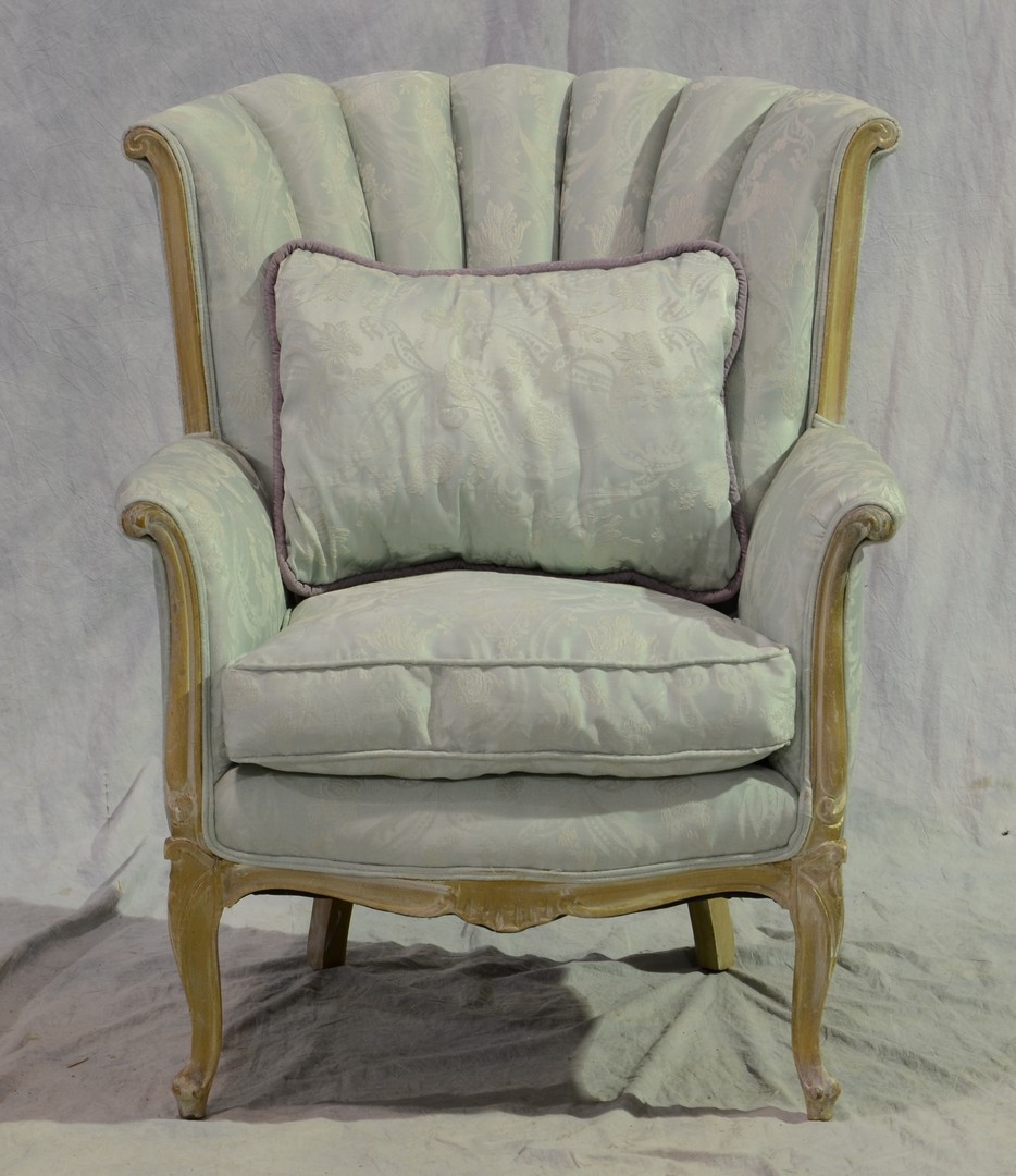 Appraisal: Louis XV Style Upholstered Fan Back Armchair th c Height