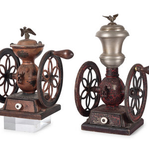 Appraisal: Two Enterprise Painted Cast Iron Coffee Mills with Eagle Finials