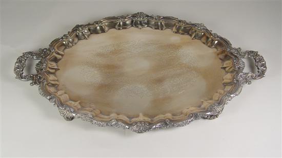 Appraisal: Victorian Style Silverplate Waiter th Century Shell scalloped edge to