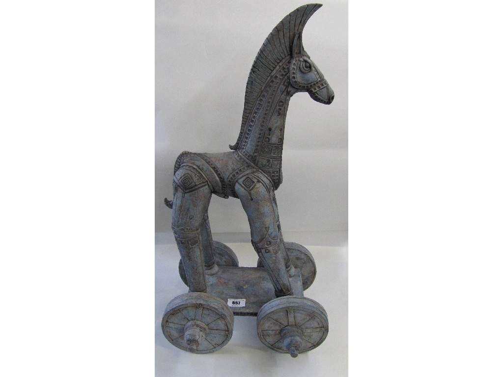 Appraisal: KEN RYAN WHEELED HORSE Ceramic Sculpture cm high