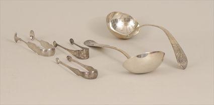 Appraisal: Two American Silver Punch Ladles and Three Pairs of Sugar