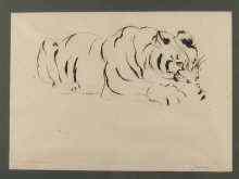 Appraisal: A black and white etching of a tiger signed in