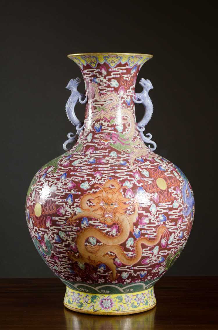 Appraisal: CHINESE PORCELAIN VASE of baluster form having applied figural dragon