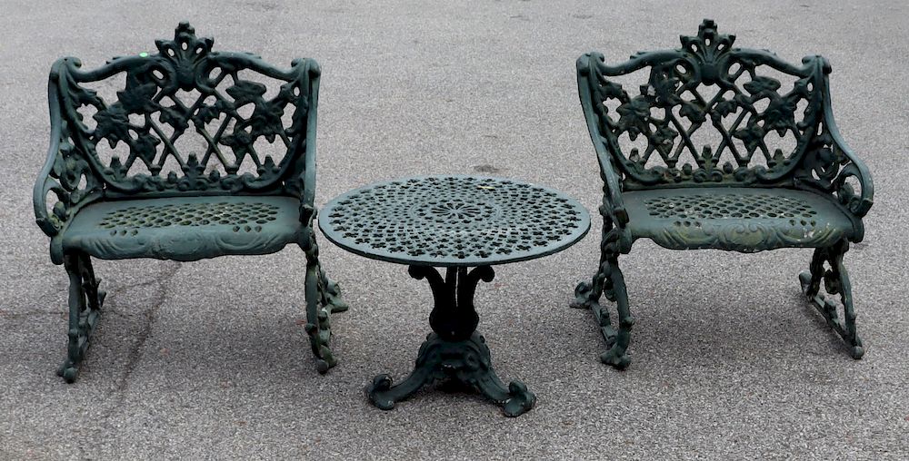 Appraisal: Outdoor Aluminum Table and Two Chairs Dimensions Table - dia