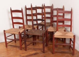 Appraisal: Ladder Back Chairs w Caned Seats Six Five ladder back